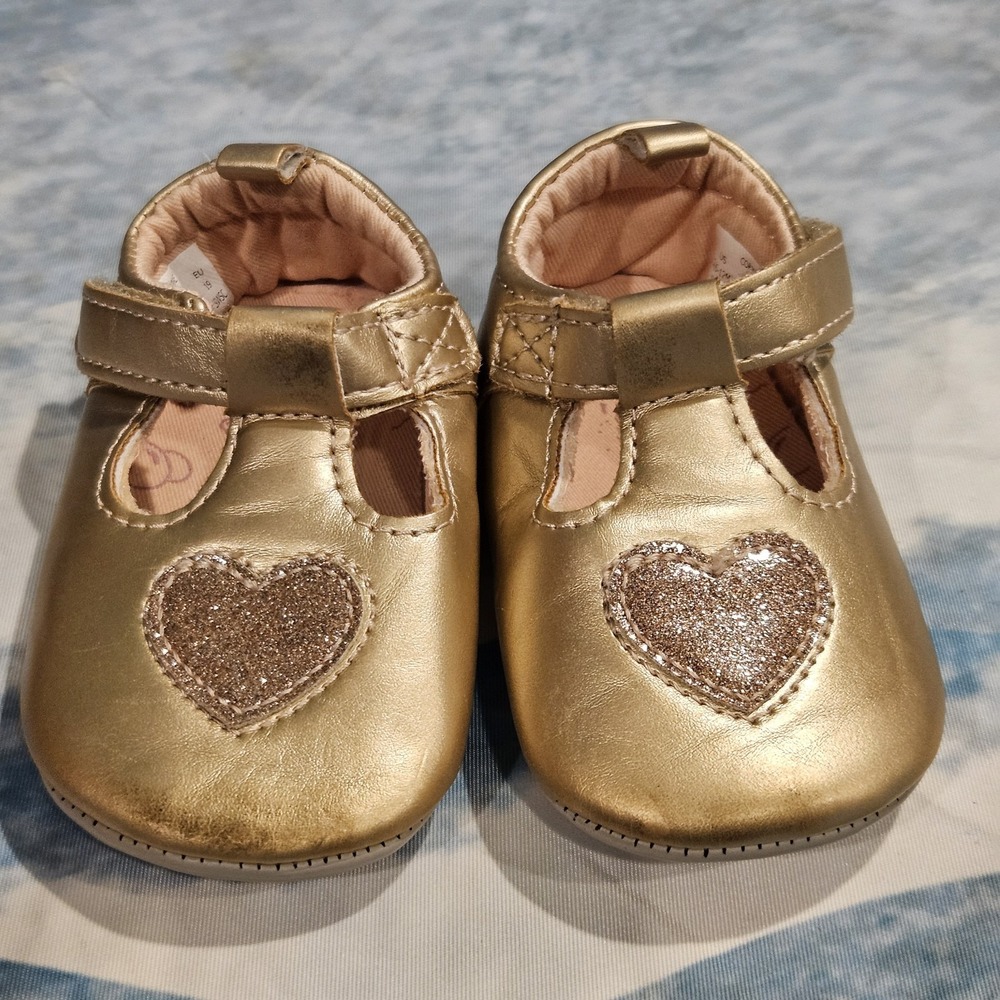 Surprize by Stride Rite Gold Baby Mary Jane Shoes Hearts 6-12 Months